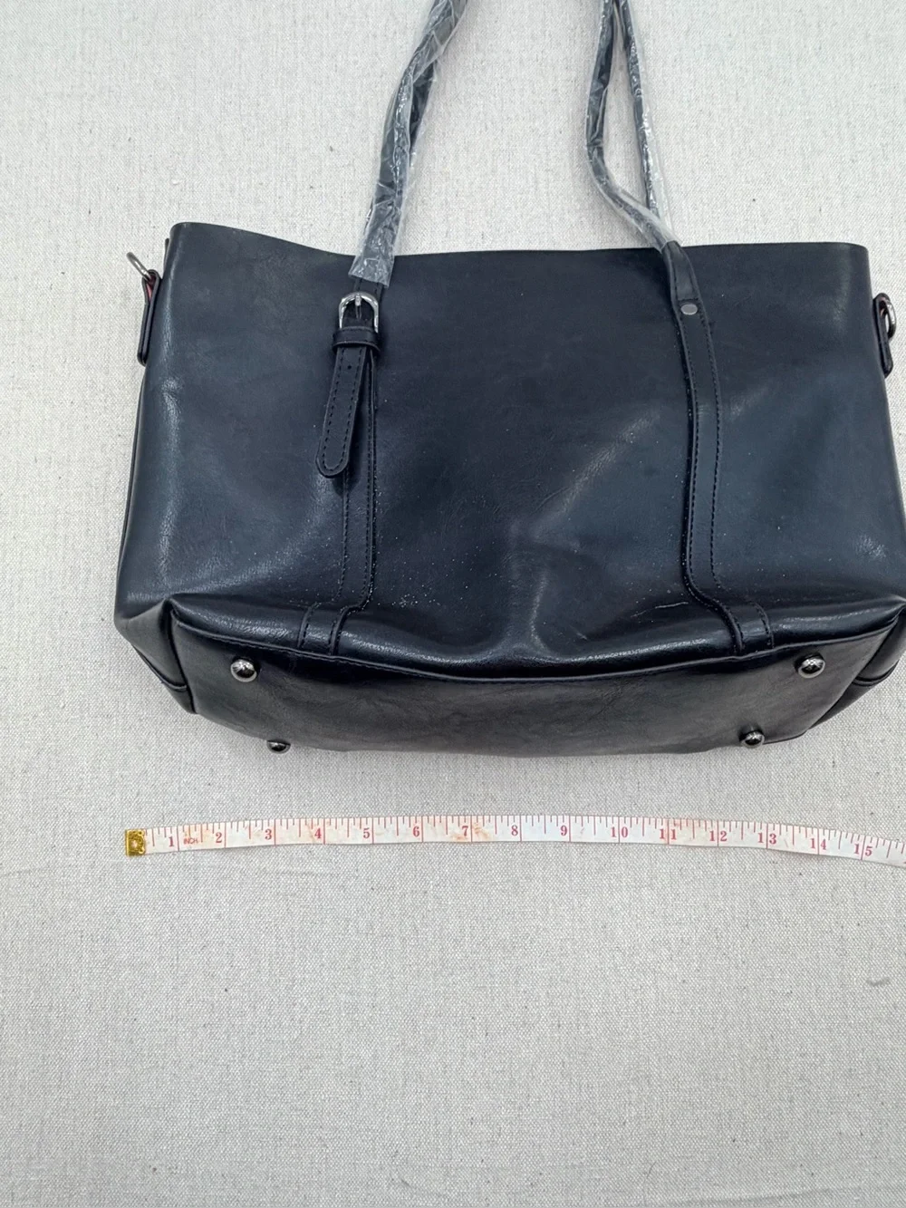 Everyday Black Leather Tote with Dual Top Handles